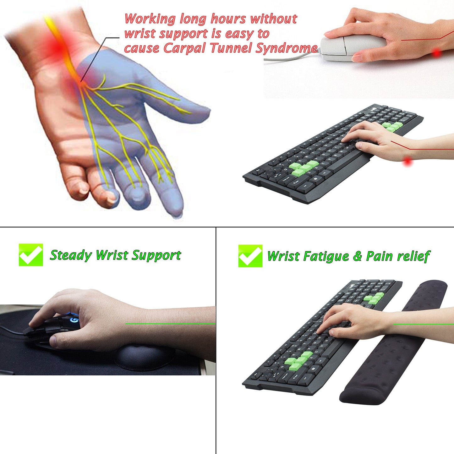 BRILA Memory Foam Mouse & Keyboard Wrist Rest Support Pad Cushion Set for Computer, Laptop, Office