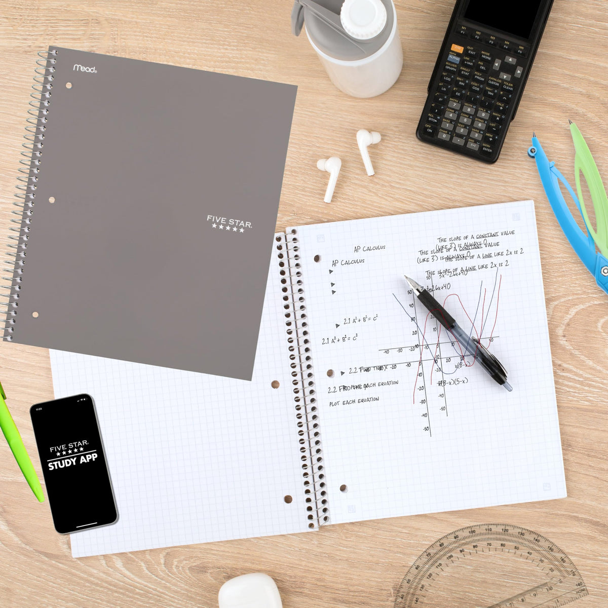 Five Star Spiral Notebook + Study App, 1 Subject, Graph Ruled Paper, 8-1/2" x 11", 100 Sheets