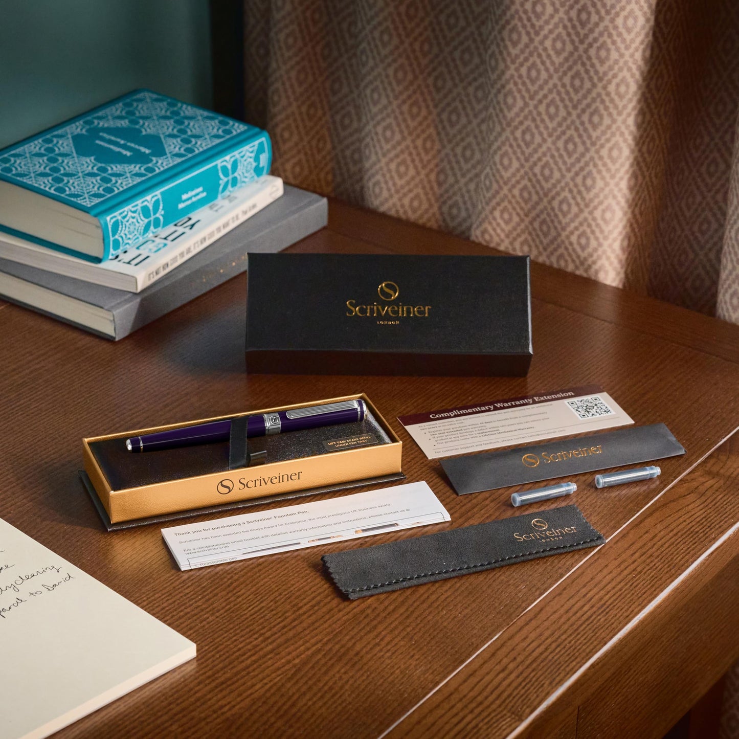 Scriveiner Luxury Fountain Pen - Aubergine, Schmidt Gilded Nib (Medium), Converter, Best Pen Gift