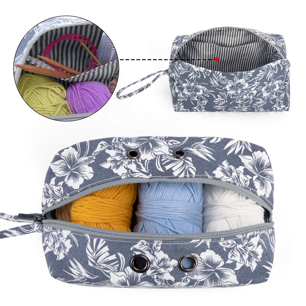LUXJA Small Yarn Storage Bag for Yarn Skeins, Flowers