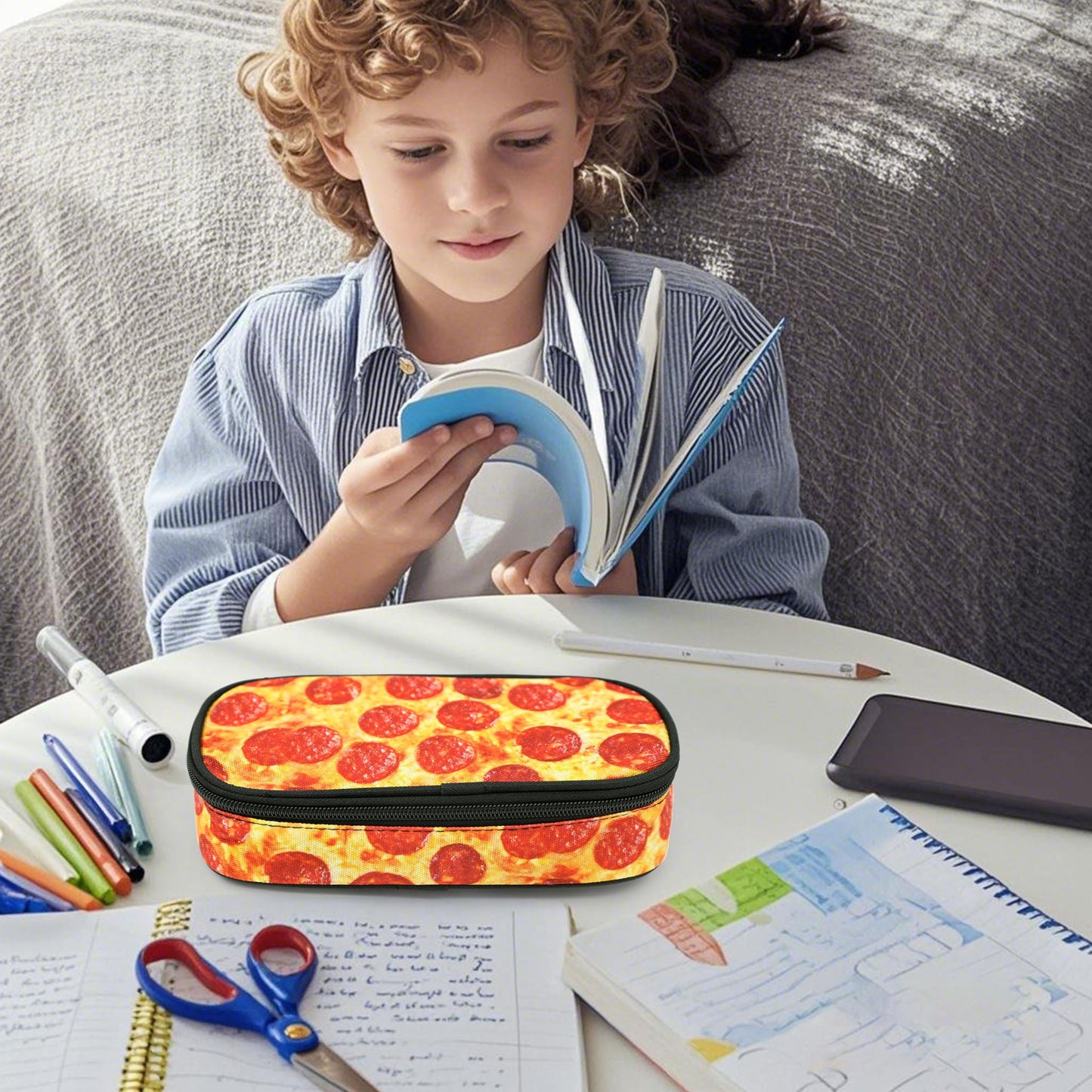 Droerfes Pizza Pencil Case Pencil Pouch Large Capacity Pen Bag School Office Organizer Stationery