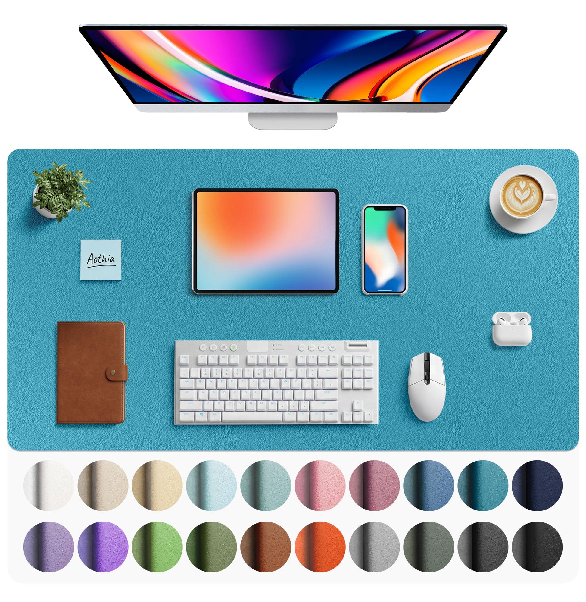 Aothia Faux Leather Desk Mat - Large Mouse Pad, Non-Slip PU Leather Blotter, Waterproof Writing