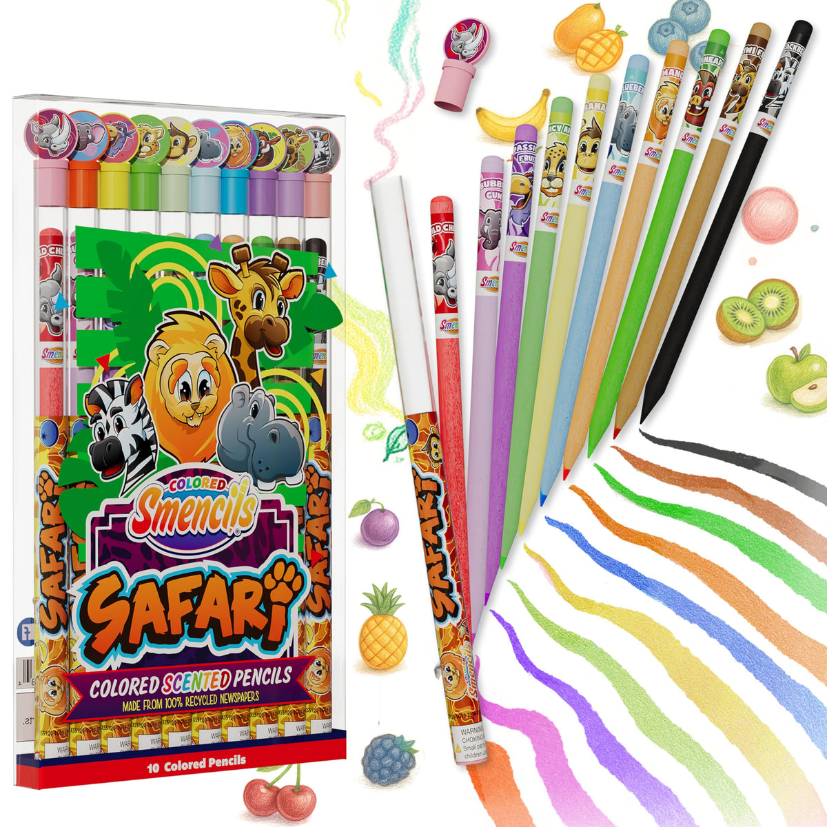 Safari Colored Smencils - Patented Gourmet Scented Colored Fun Pencils - Made from Recycled