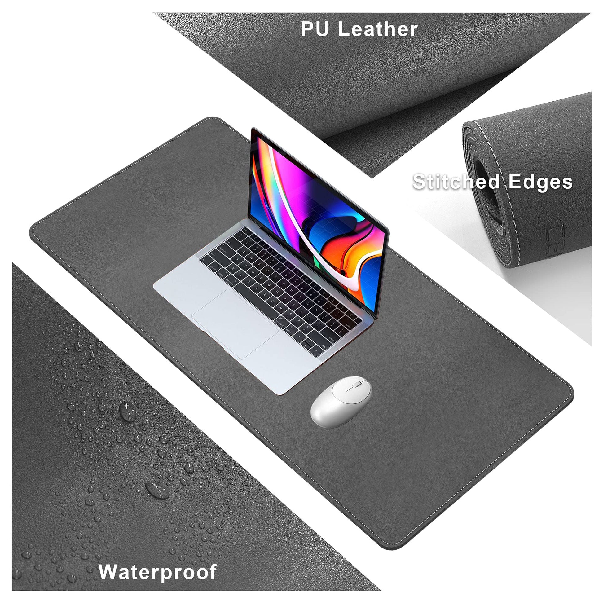 CENNBIE Leather Desk Mat,39.3x19.6 Desk Pad Blotter Protector (Grey)