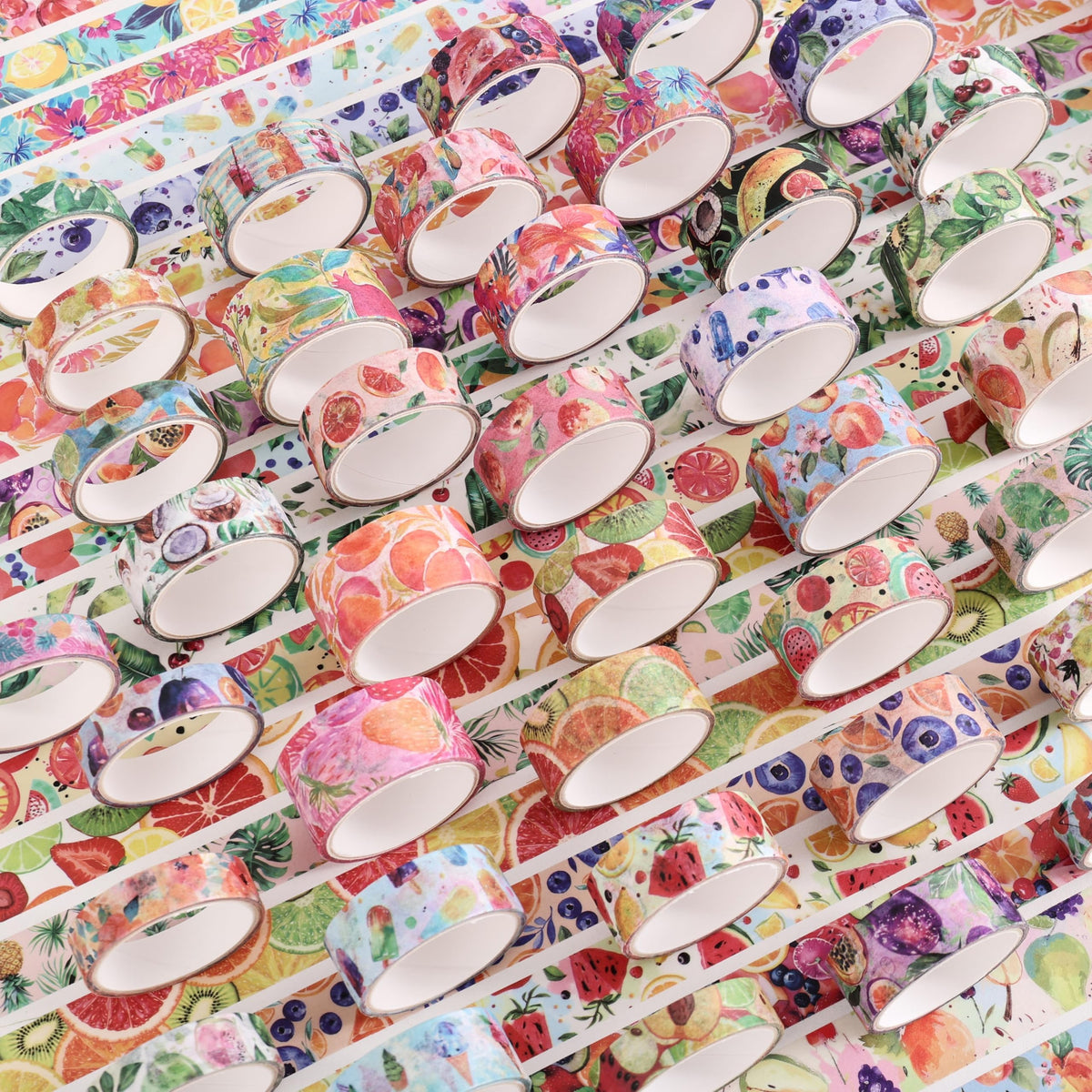 emmoolife 48 Rolls Washi Tape Set, Vibrant Watercolor Summer Fruit Decorative Tape for