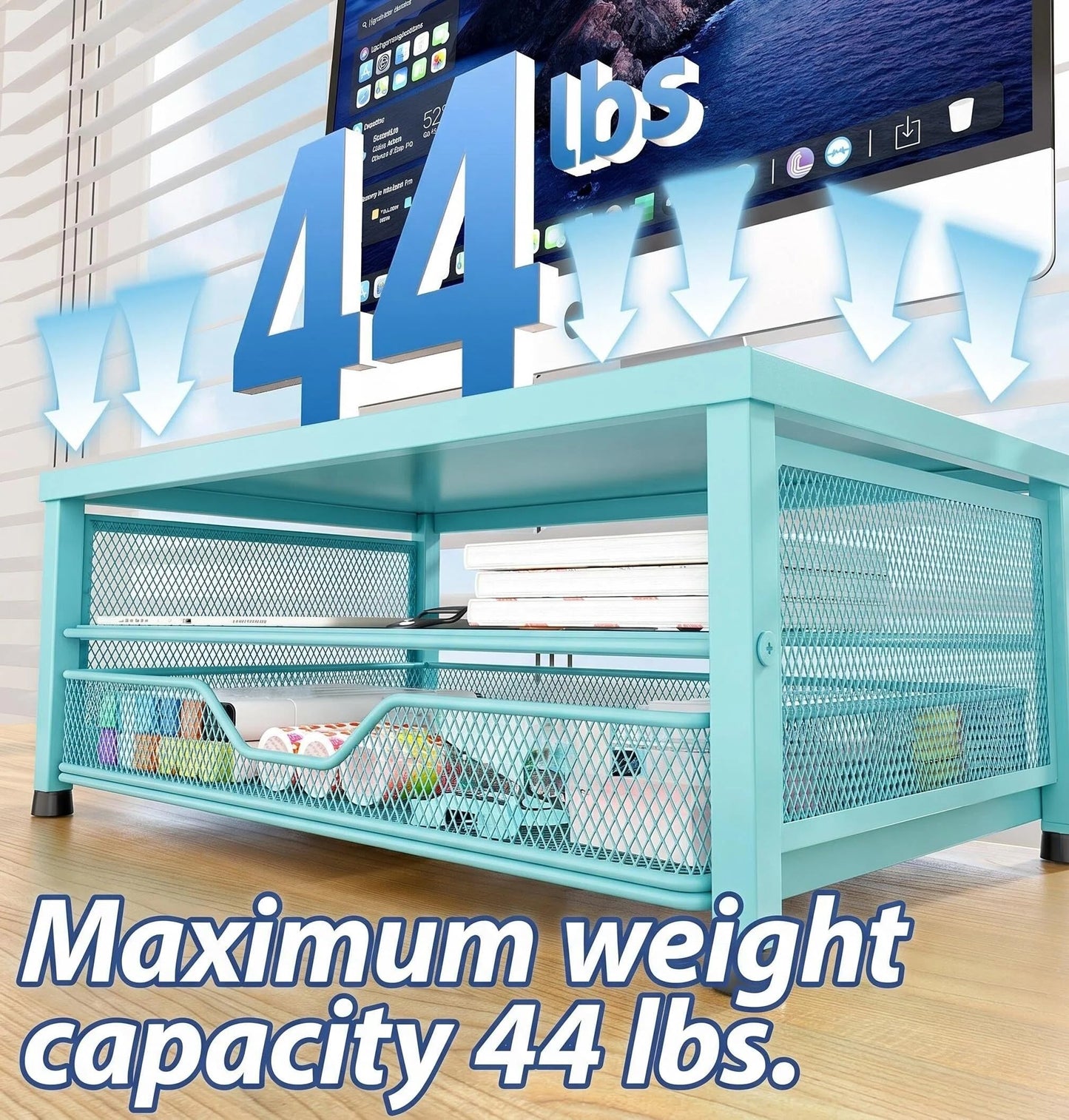 OPNICE Computer Monitor Stand Riser, Desk Organizer with Drawer, Printer & Laptop Stand, Office