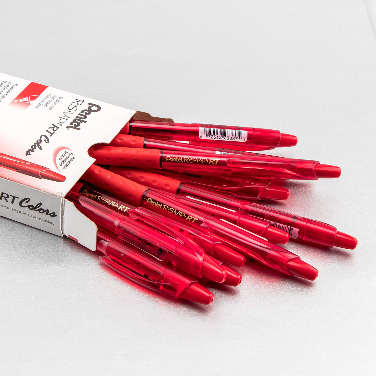 Pentel RSVP RT COLORS Retractable Ball Point Pen, Medium Line, Red Barrel, Red Ink, Box of 12