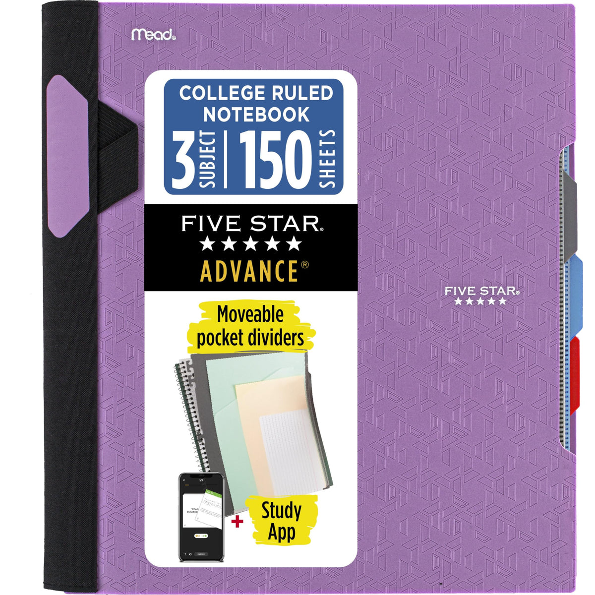 Five Star Advance Spiral Notebook + Study App, 3 Subject, College Ruled Paper, 8-1/2" x 11", 150