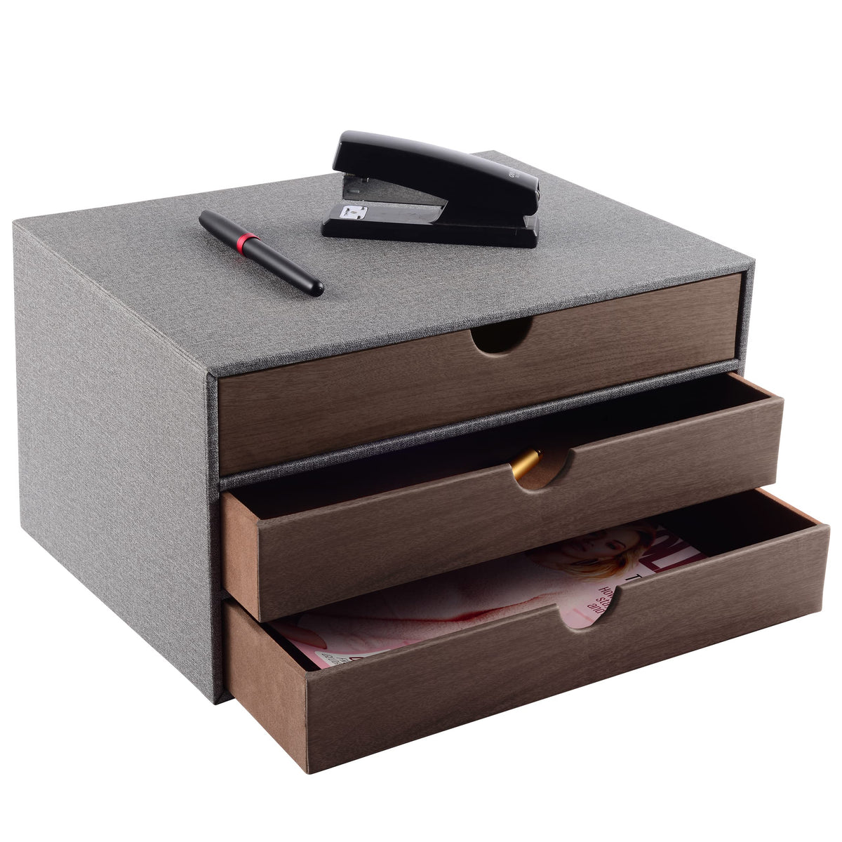 RHCSZ Cloth-effect Faux Leather Desk Organizer File Cabinet Executive Office Supplies Desktop