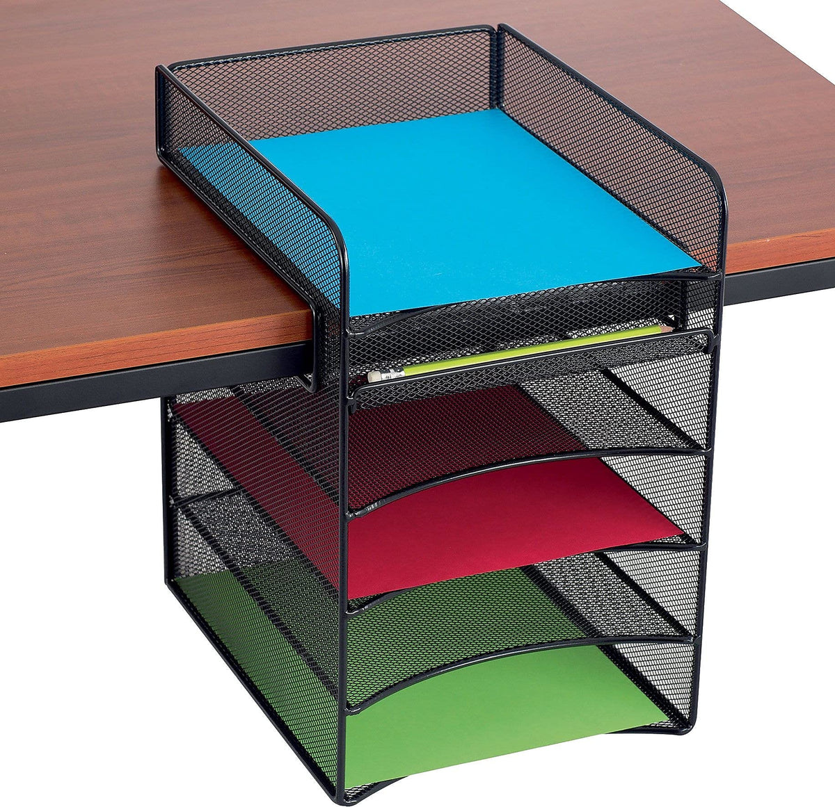 Safco Onyx Hanging Under Desk Organizer, 5 Trays, Office and Classroom Mailbox , Paper and Mail