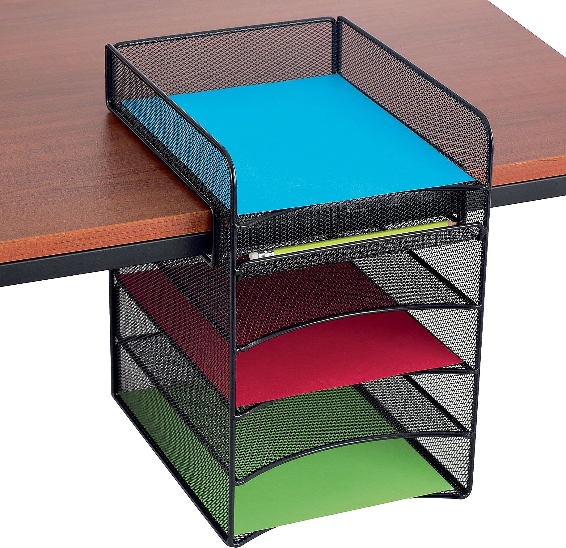 Safco Onyx Hanging Under Desk Organizer, 5 Trays, Office and Classroom Mailbox , Paper and Mail