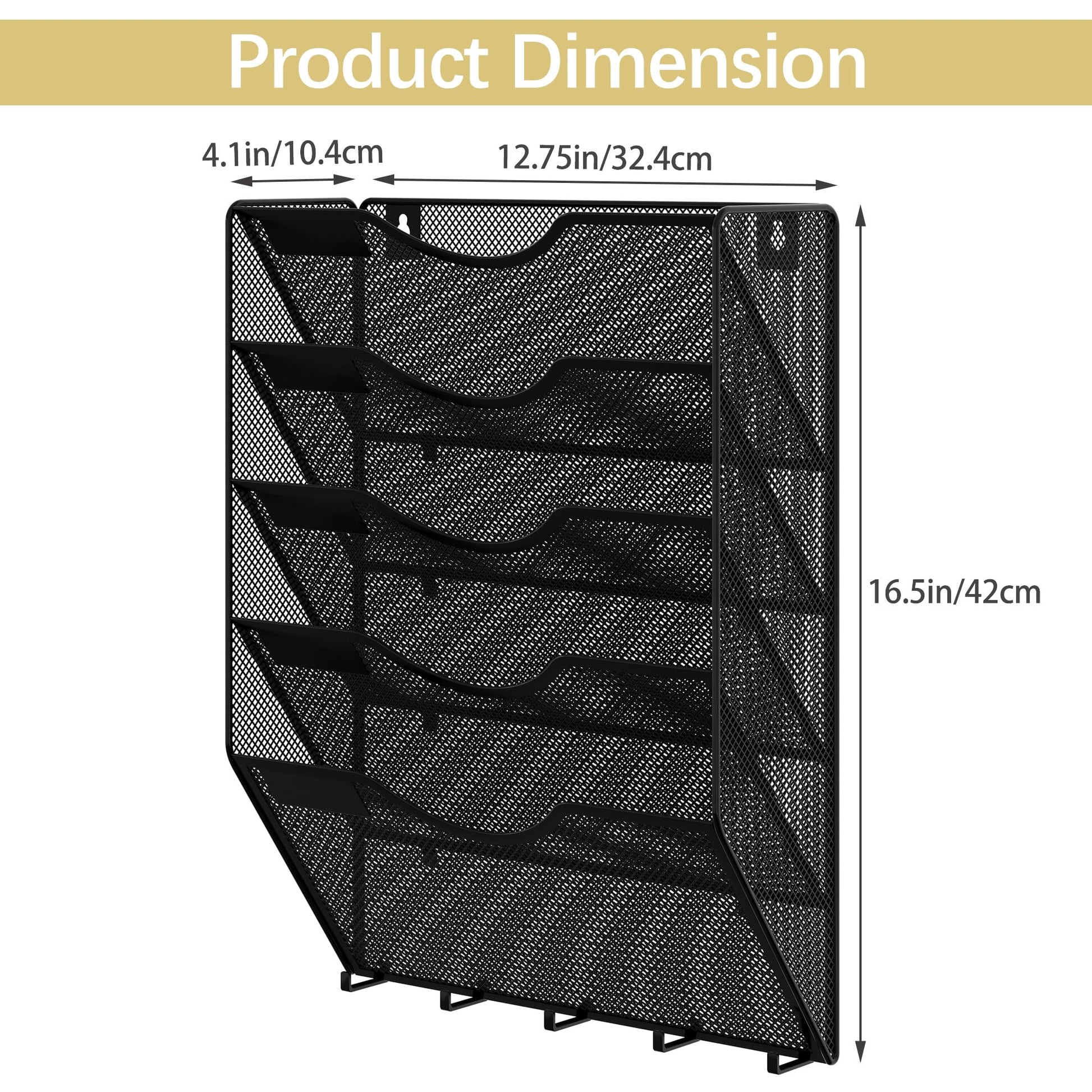 EasyPAG 5 Pocket Mesh Wall File Organizer with Key Hooks, Hanging Paper Folder Holder with Classify