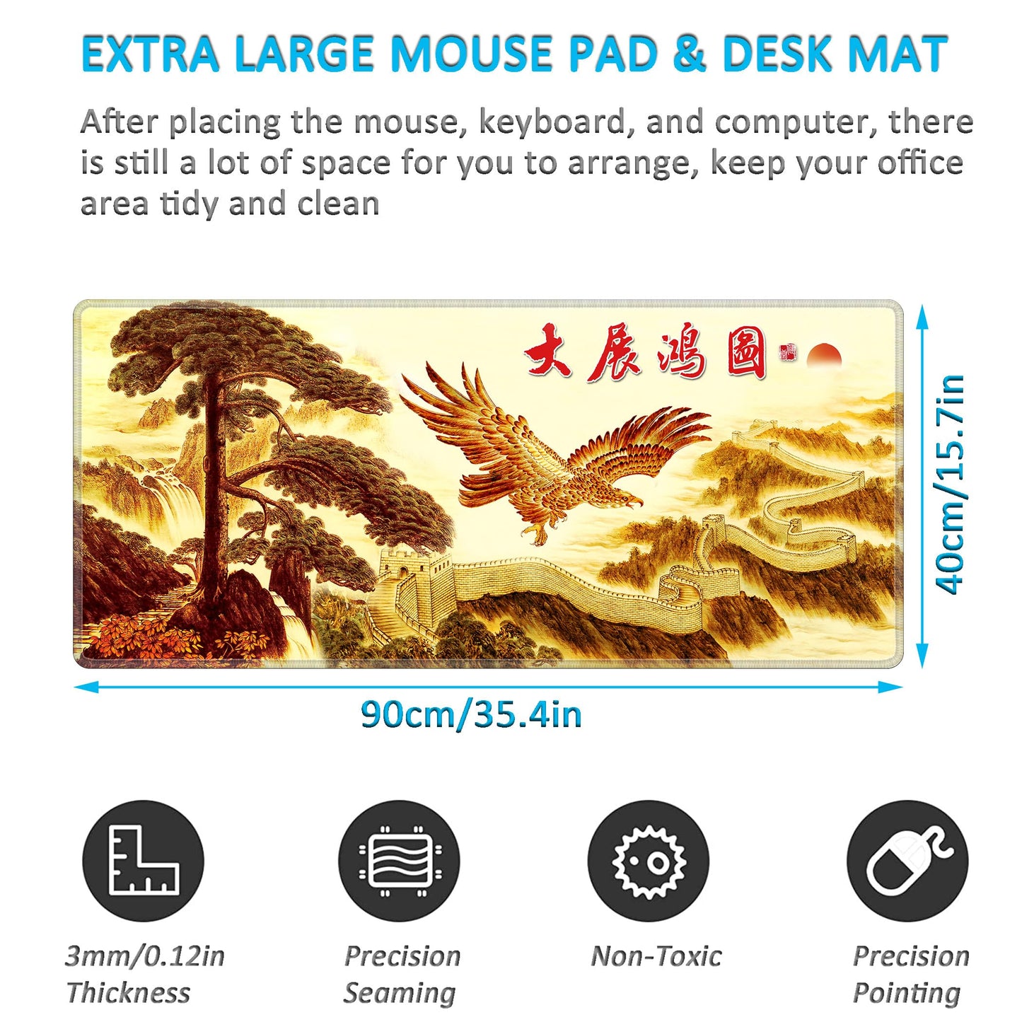 LL-COEUR XXL Landscape Gaming Mouse Pad Computer Keyboard Mat Office Desk Pad (Eagle, 35.4" x 15.7"