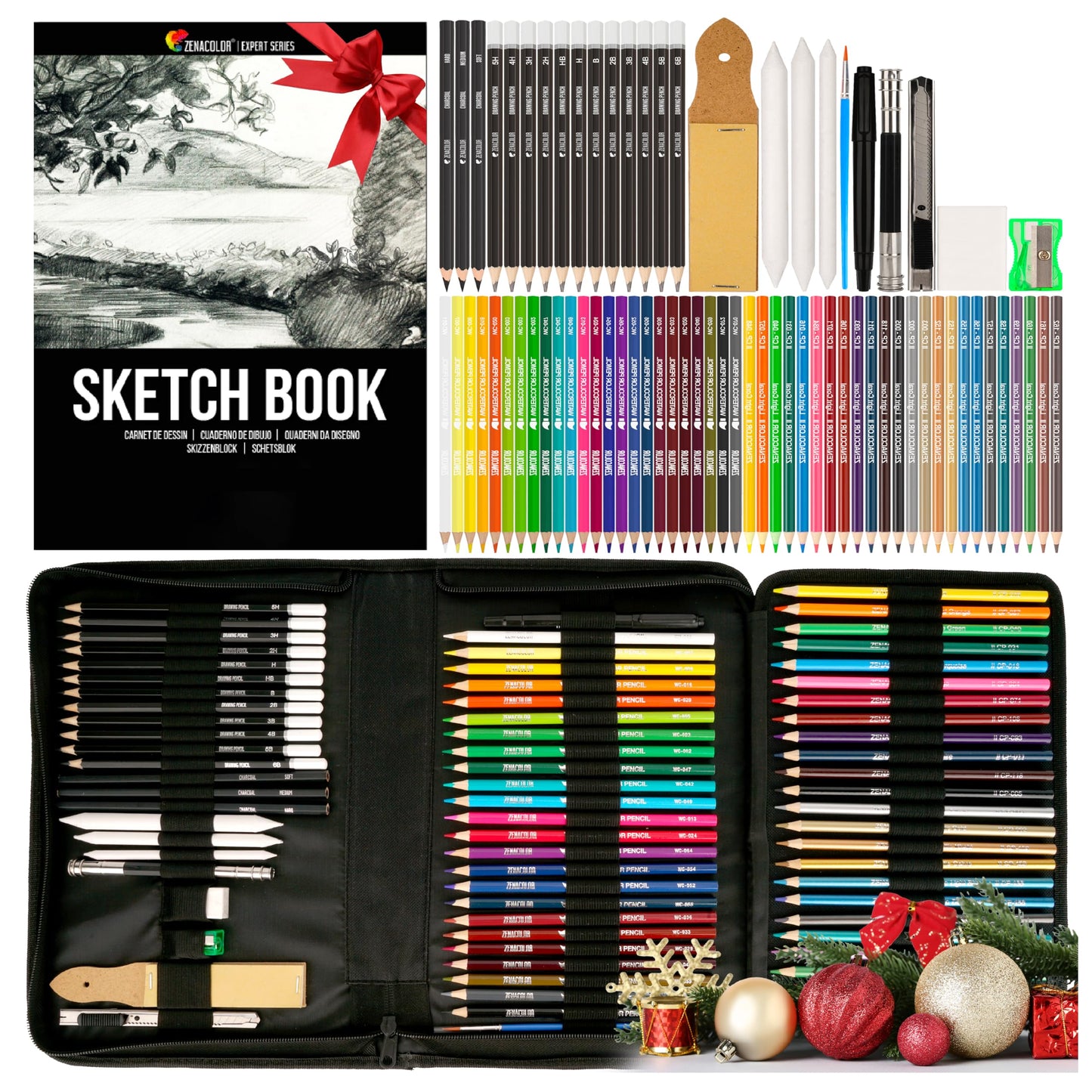 Zenacolor 74 Pack Drawing Kit with Drawing Pencils - Drawing Set for Sketching, Pro Sketch Art