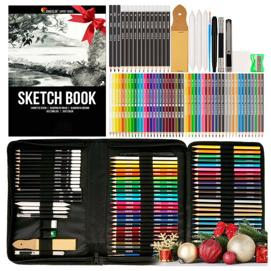 Zenacolor 74 Pack Drawing Kit with Drawing Pencils - Drawing Set for Sketching, Pro Sketch Art