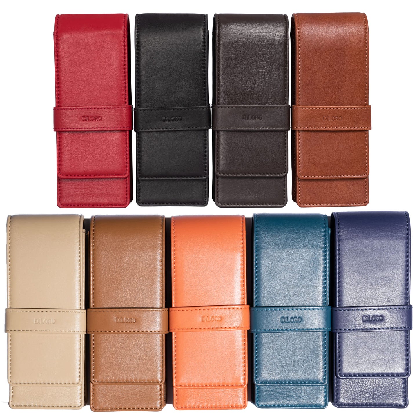 DiLoro Leather Triple Pen Case Pencil Pouch Holder for Three Fountain Ballpoint Rollerball Pens and