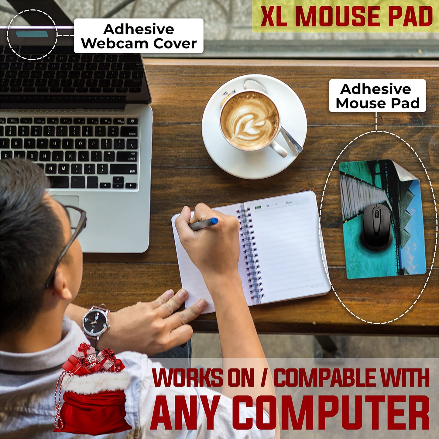 Peel and Stick Mouse Pad - Portable - Adhesive Stick on Bottom - Large Size Mouse Pads - Portable