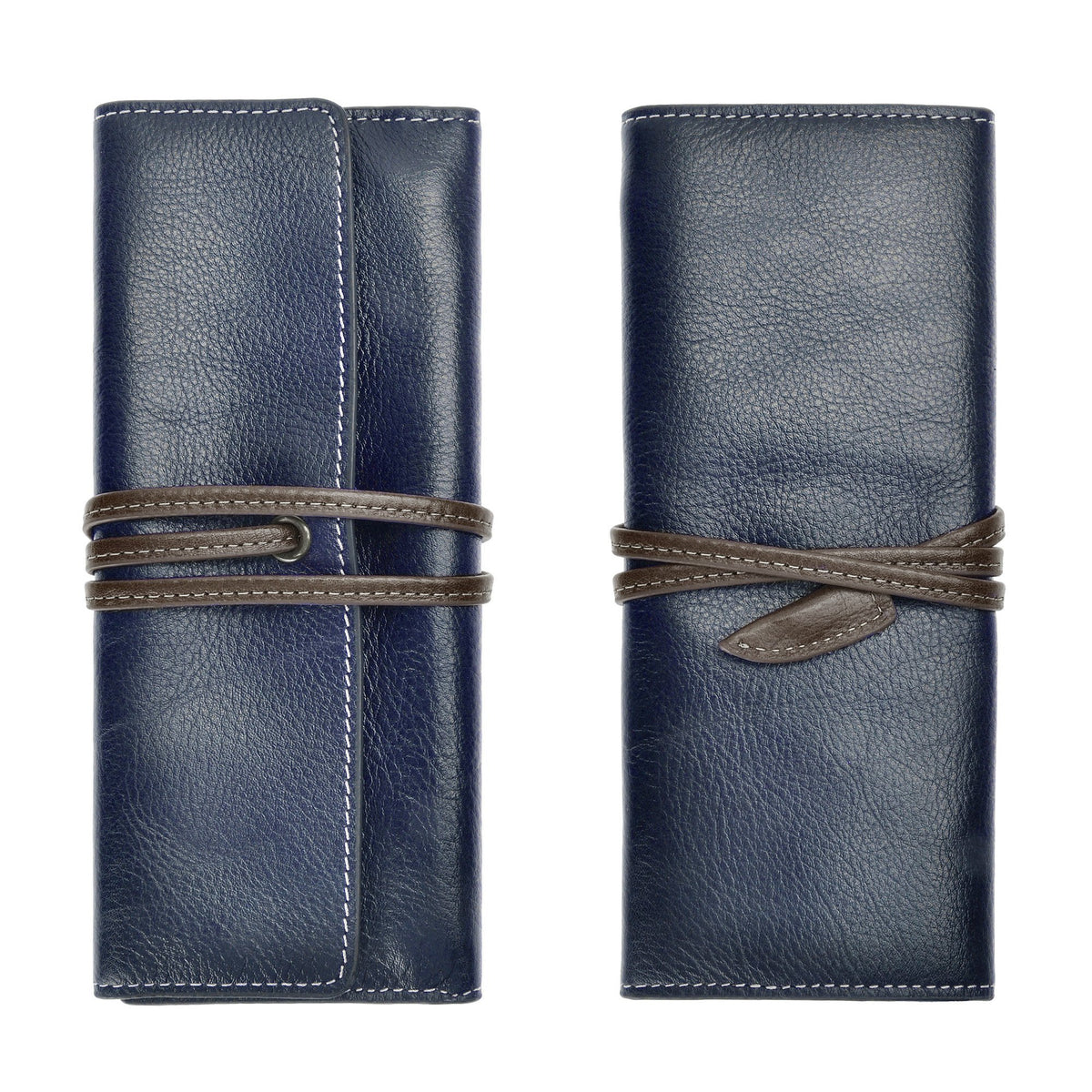 ZLYC Handmade Leather Pencil Case Soft Roll Bag Stationery Gift,Blue