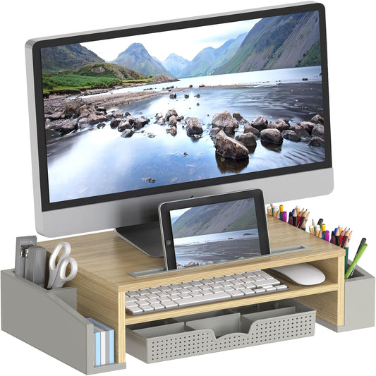 Simple Houseware Desk Monitor Stand Riser w/ Adjustable Tray, Oak