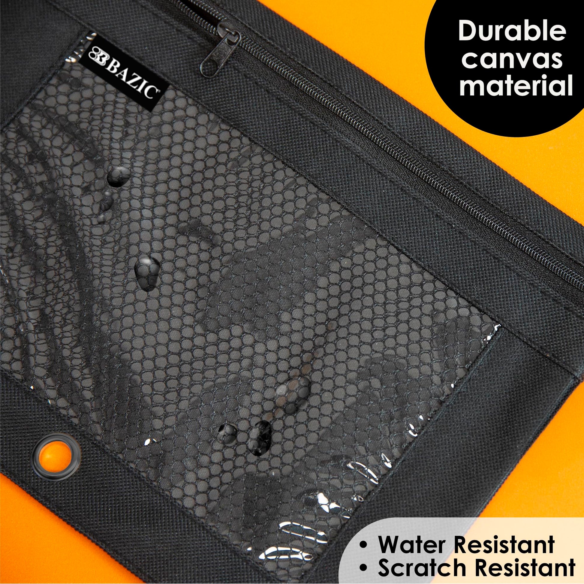 BAZIC PRODUCTS Black 3-Ring Pencil Pouch with Mesh Window, 24-Box