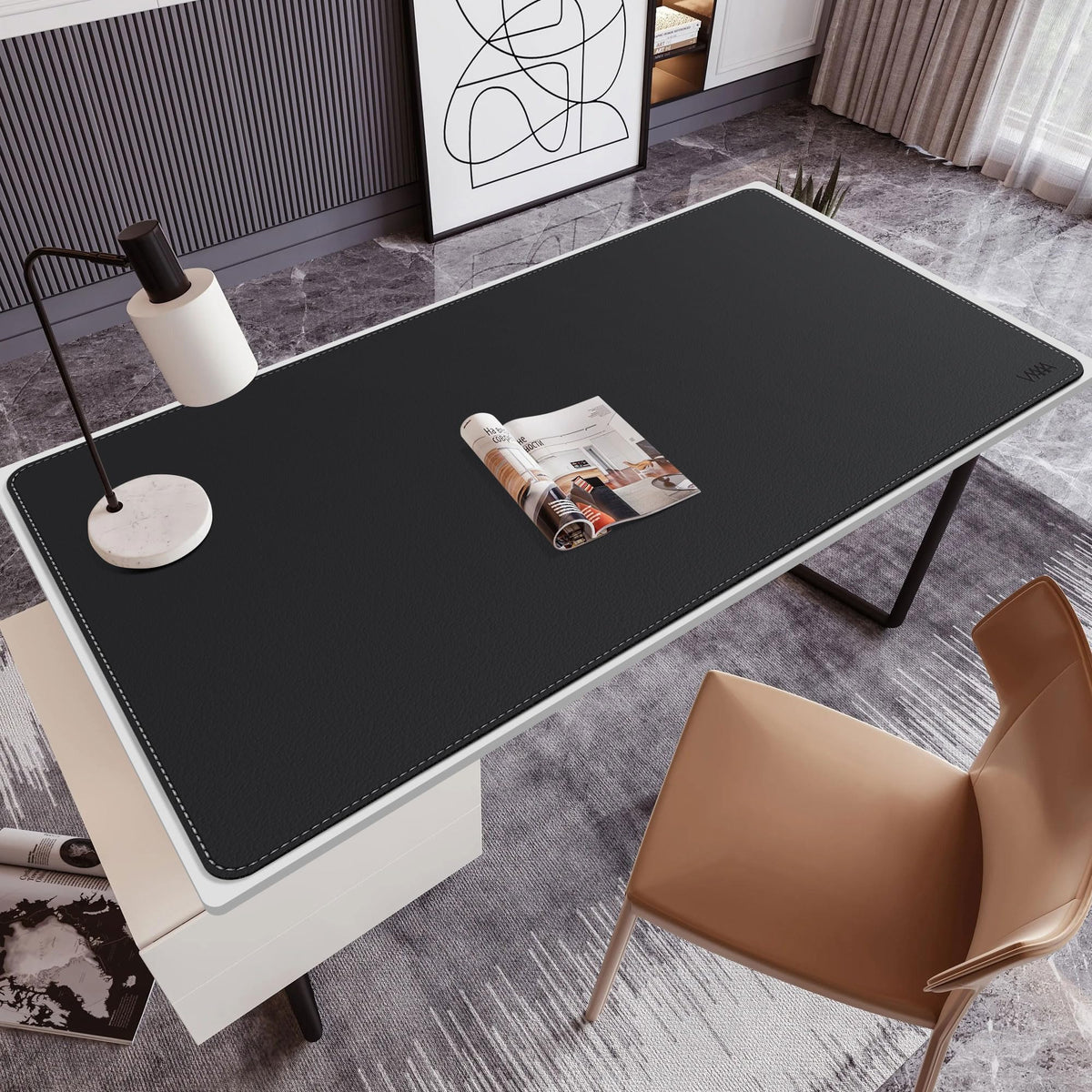 Vyaaa PU Office Desk Pad Mat, 55"×34" Extra Large Mouse Pad for Desk, Black