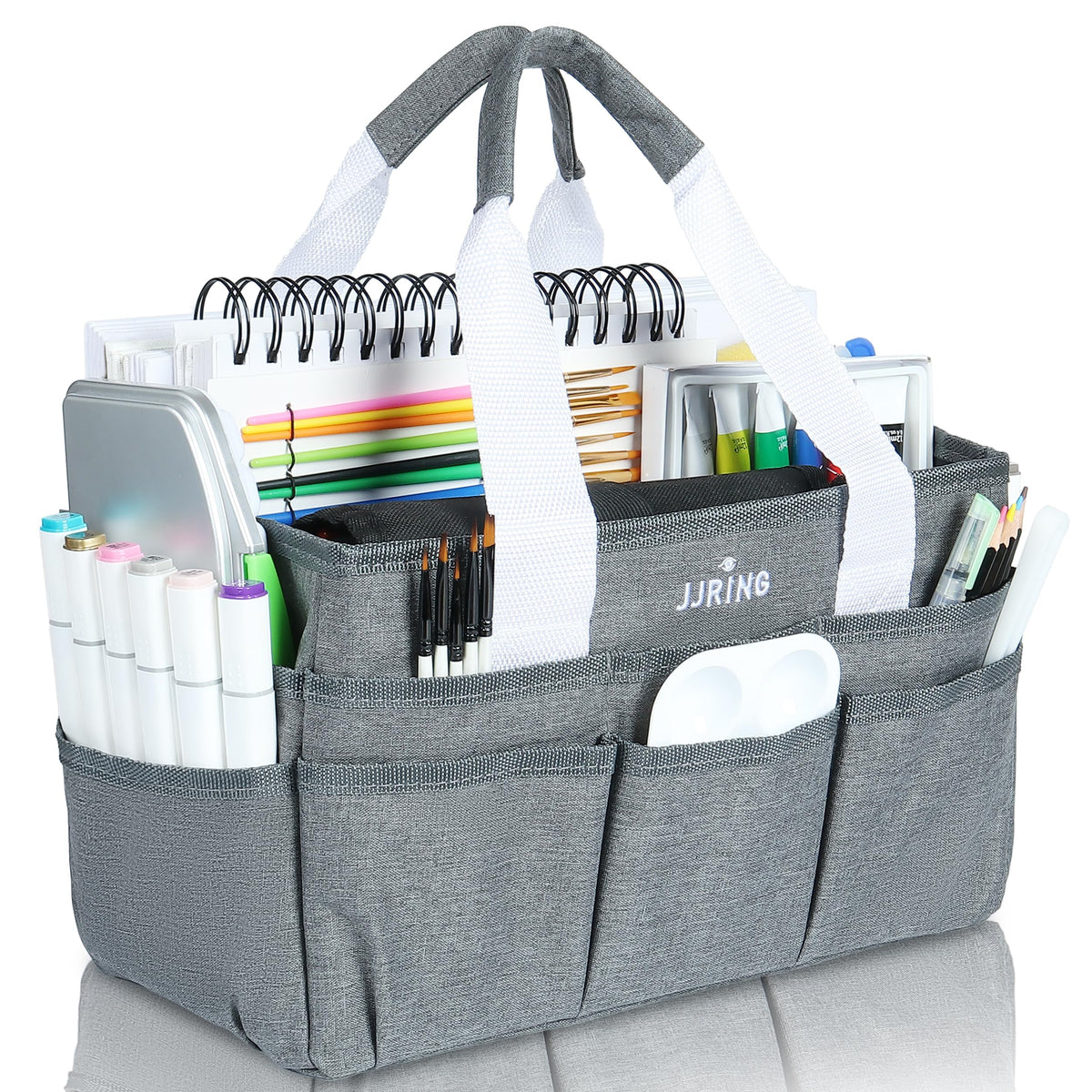 JJRING Craft Organizer Tote Bag Art Storage Caddy Grey