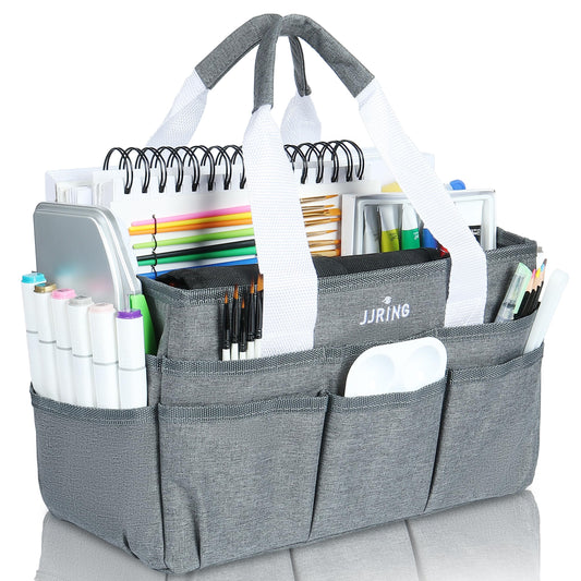 JJRING Craft Organizer Tote Bag Art Storage Caddy Grey