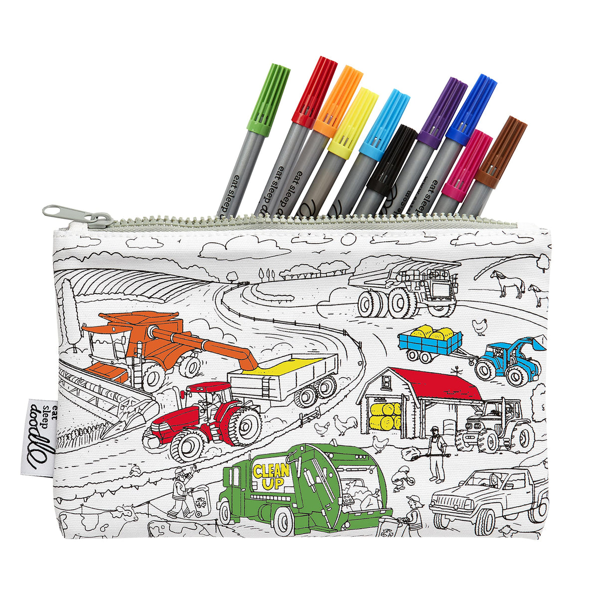 eatsleepdoodle Working Wheels Coloring Pencil Case, 10pk Washable Markers