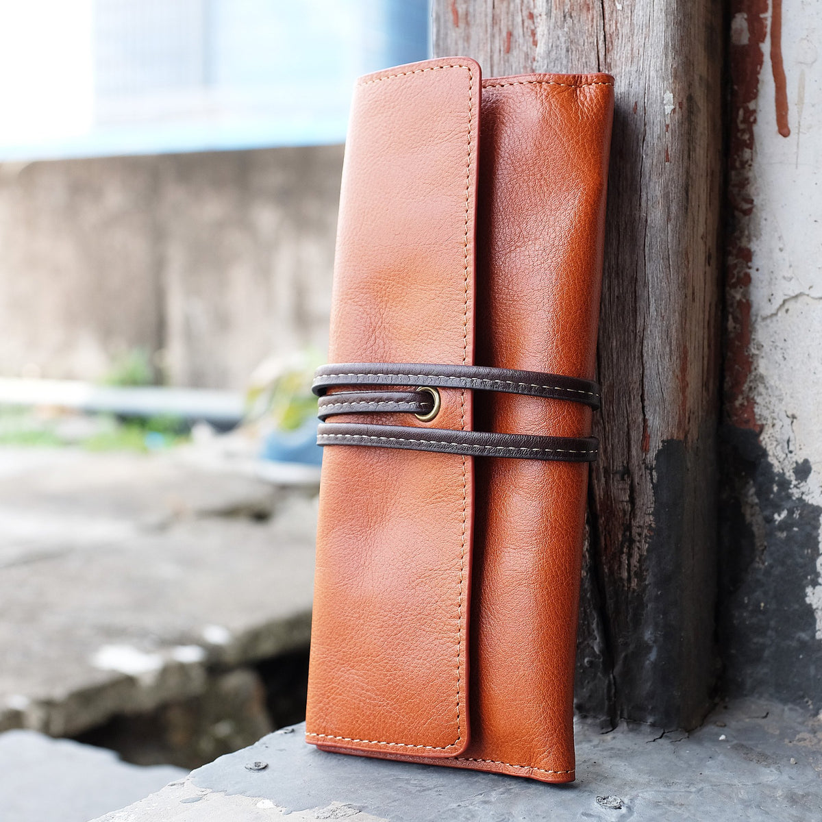 ZLYC Handmade Leather Pencil Case Soft Roll Bag Stationery Gift,Brown