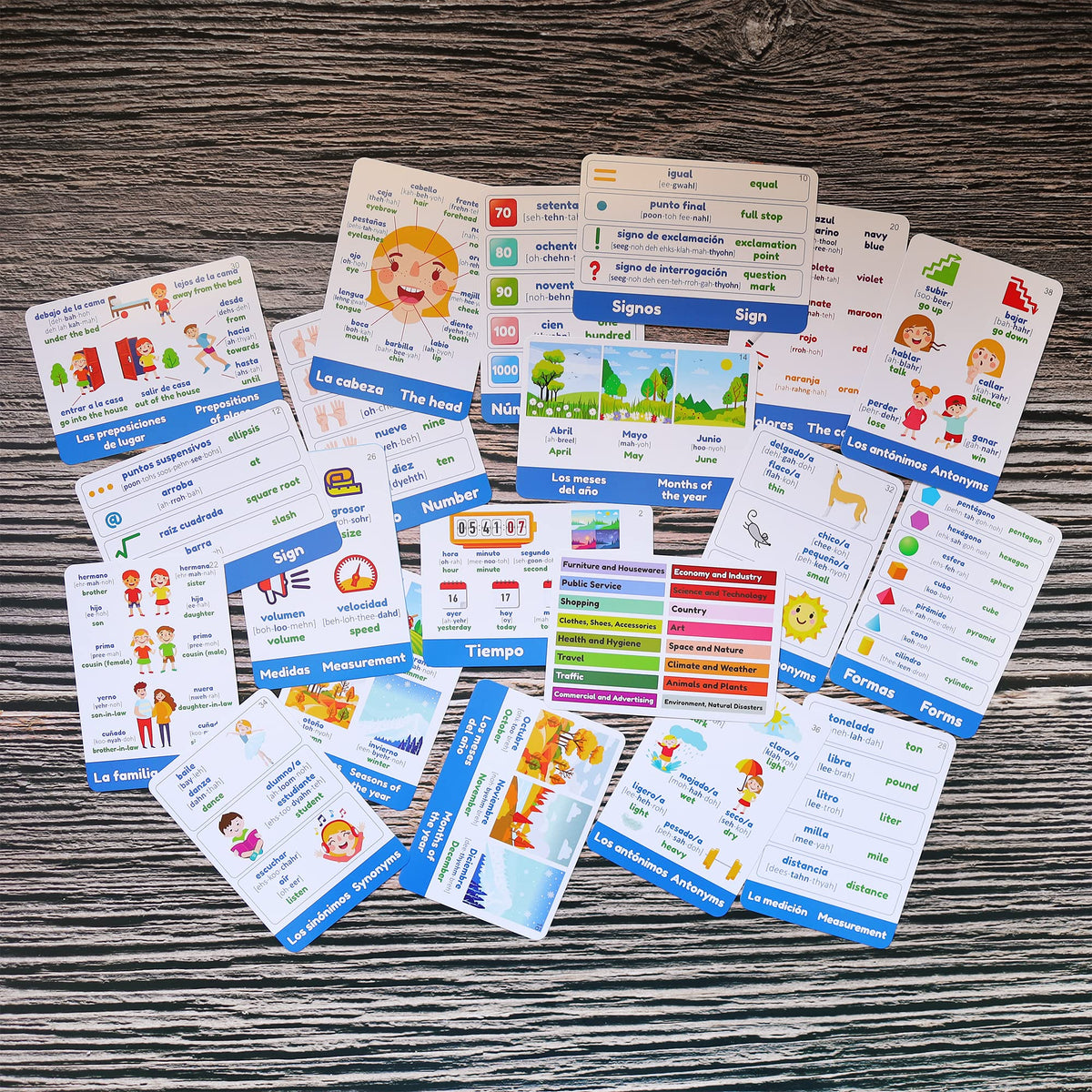 Spanish Vocabulary Cards for Kids & Adults Beginners - 276 Bilingual Study Cards 720 Words with