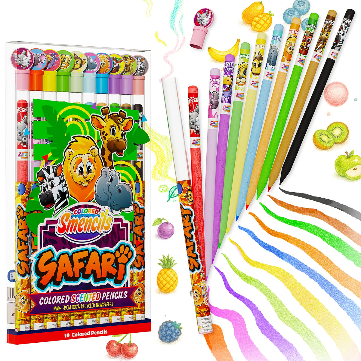Safari Colored Smencils - Patented Gourmet Scented Colored Fun Pencils - Made from Recycled