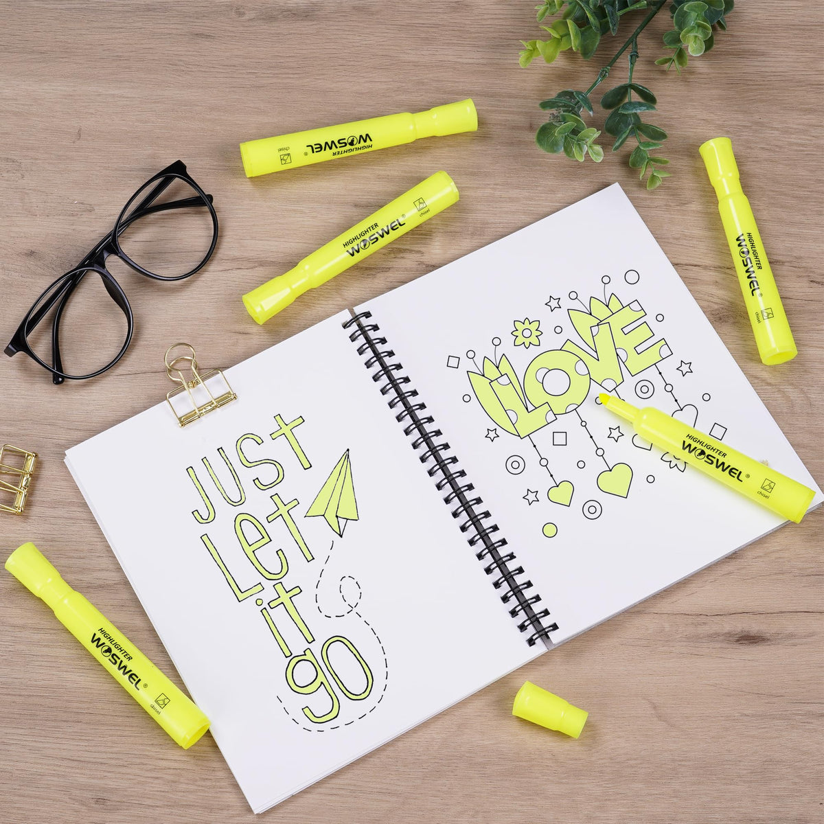 WOSWEL Highlighters Bulk, 72 Pack Tank Style Highlighters Set, Fluorescent Yellow, Chisel Tip