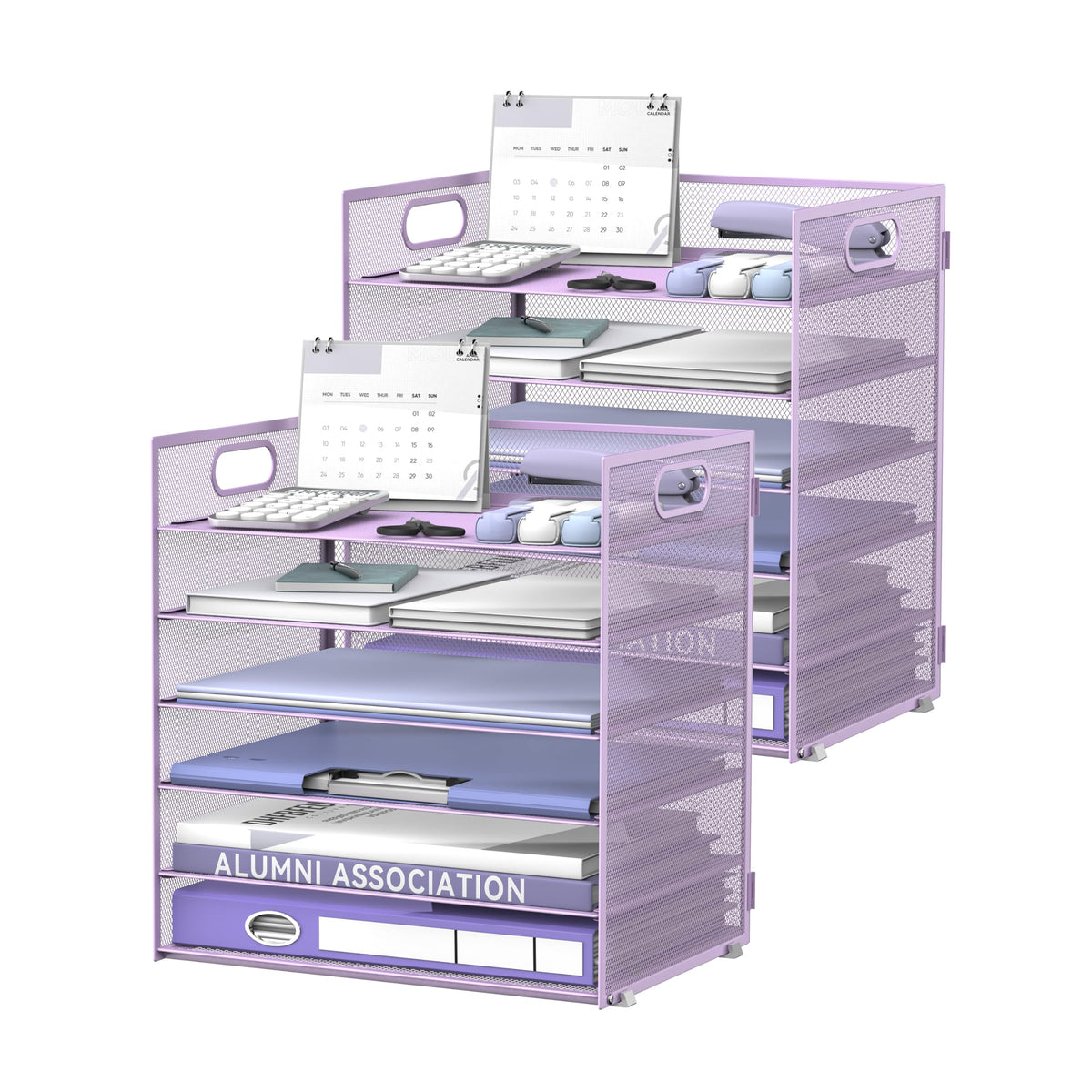 Daltack 6-Tier Paper Organizer for Desk with Handle, Purple, 2 Pack
