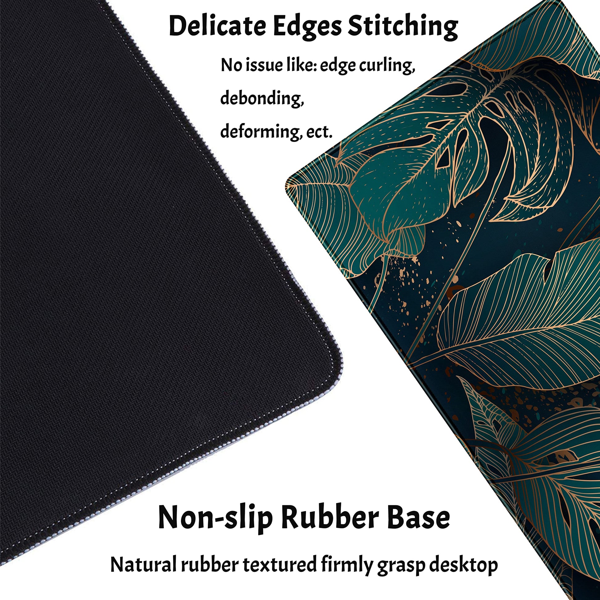 Desk Pad, Green Gold Palm Leaves Extended Gaming Mouse Pad Cute Large Desk Mat, Non-Slip Rubber