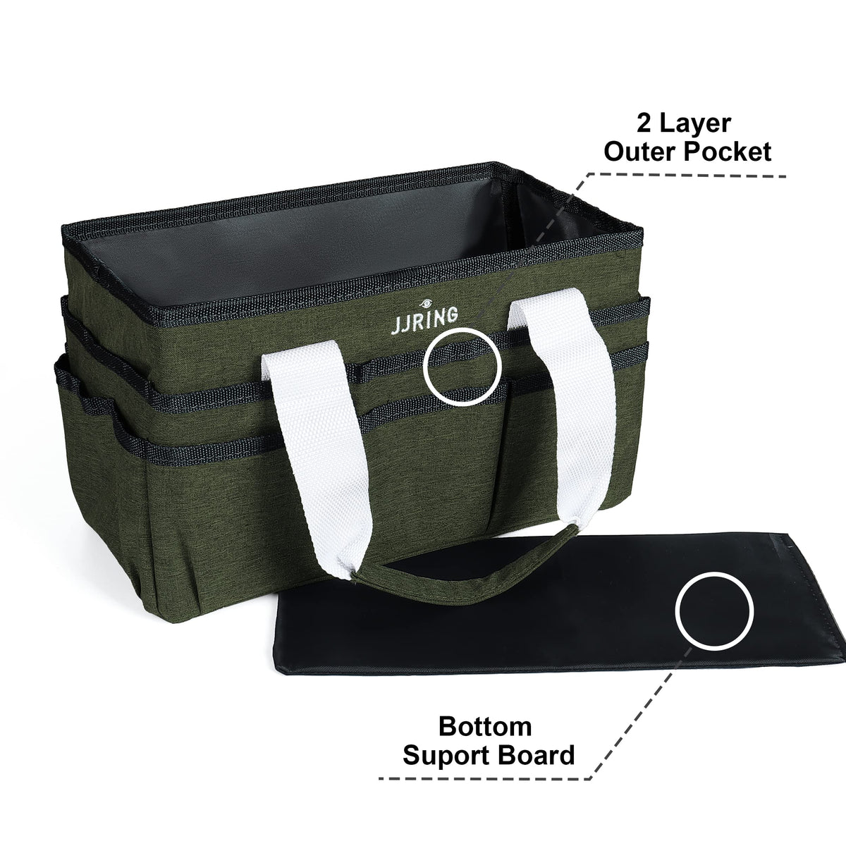 JJRING Craft Organizer Tote Bag Art Storage Caddy Sap Green