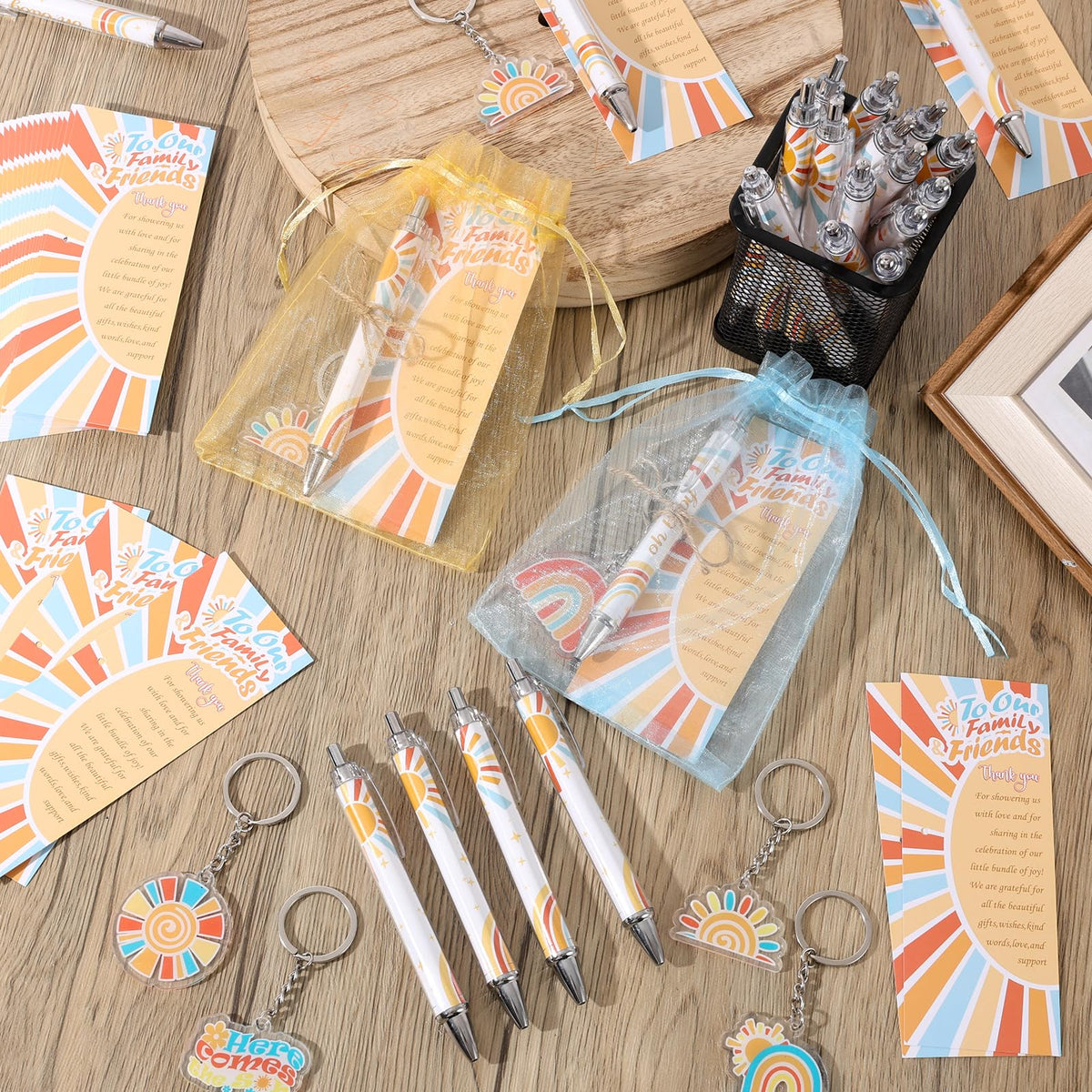 EYNDYN 289 Pieces Sun Baby Shower Gifts for Guest Here Comes the Son Ballpoint Pens and Keychains