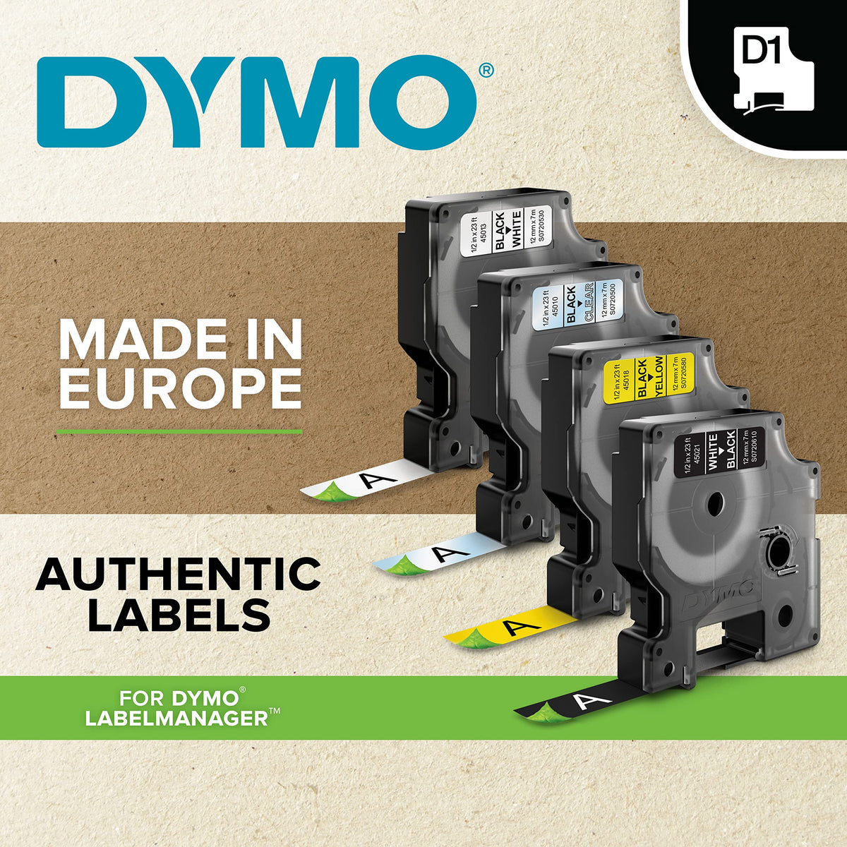 Dymo S0720530 White Tape Black Print, 1 Roll Per Carton, Priced Per Roll