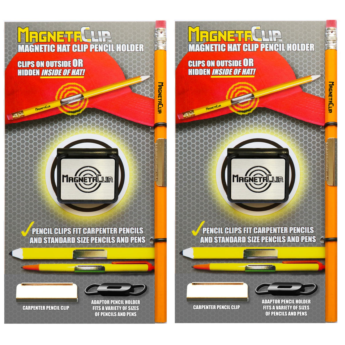 Magnetic Hat Clip Pencil Holder TWO PACK (2) With Strong Magnetic Clip For Standard Pencils and