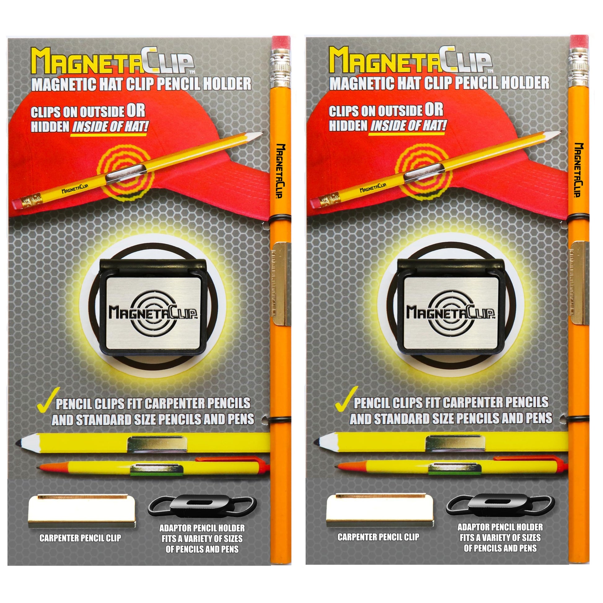 Magnetic Hat Clip Pencil Holder TWO PACK (2) With Strong Magnetic Clip For Standard Pencils and