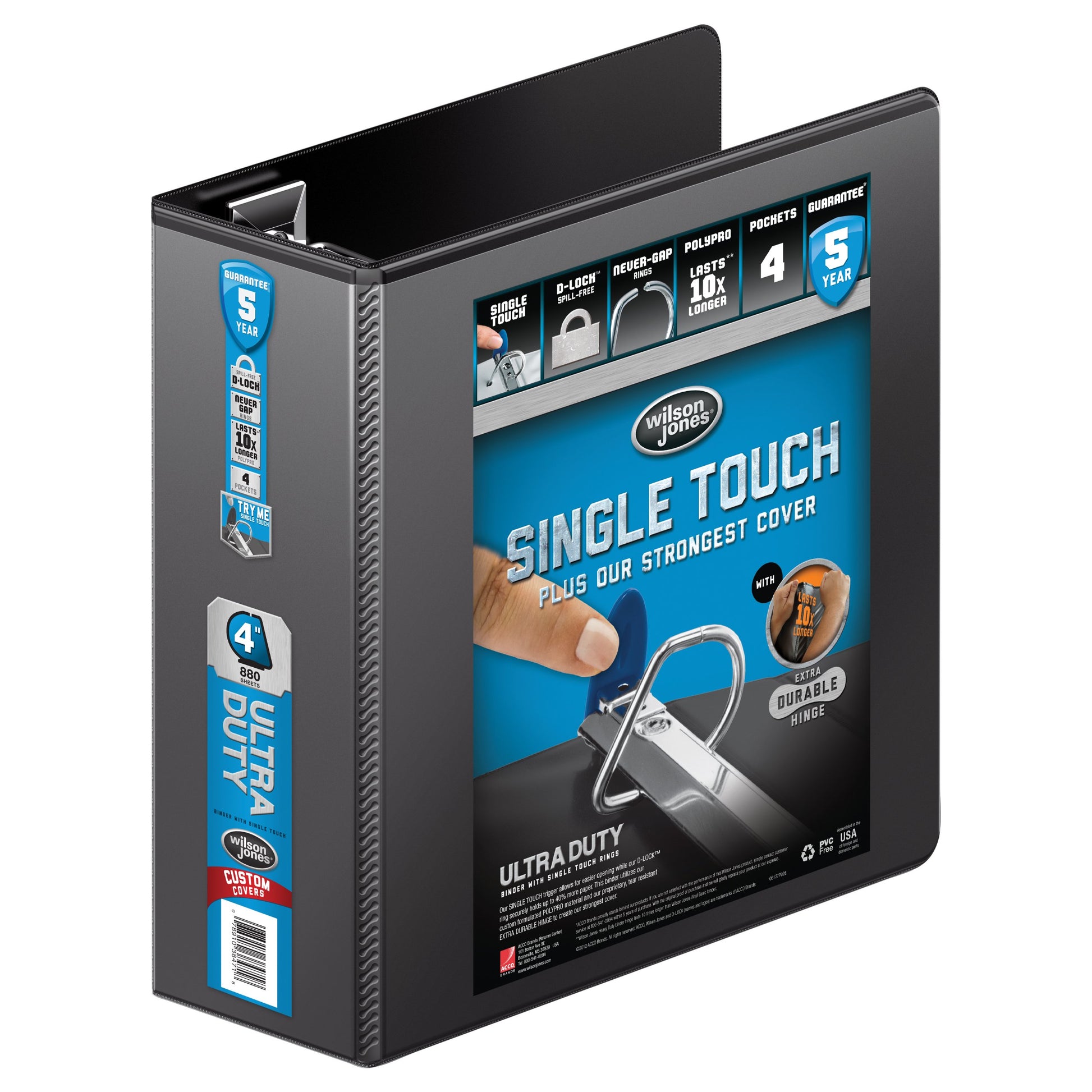 Wilson Jones 3 Ring Binder 4 Inch, Ultra Duty D-Ring View Binder with Extra Durable Hinge