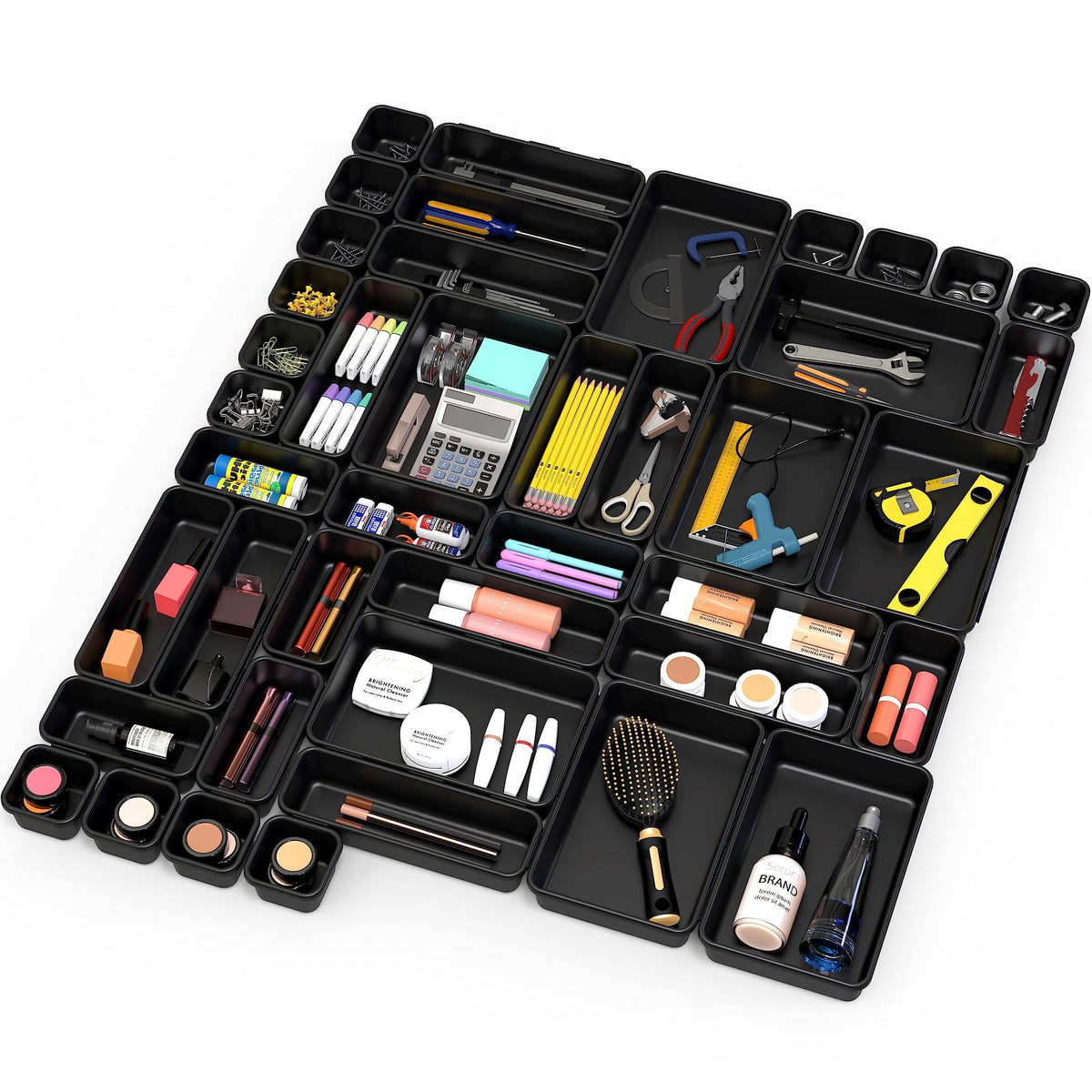 Simple Houseware Interlocking Desk Drawer Bins Organizer, 42 Packs, Black