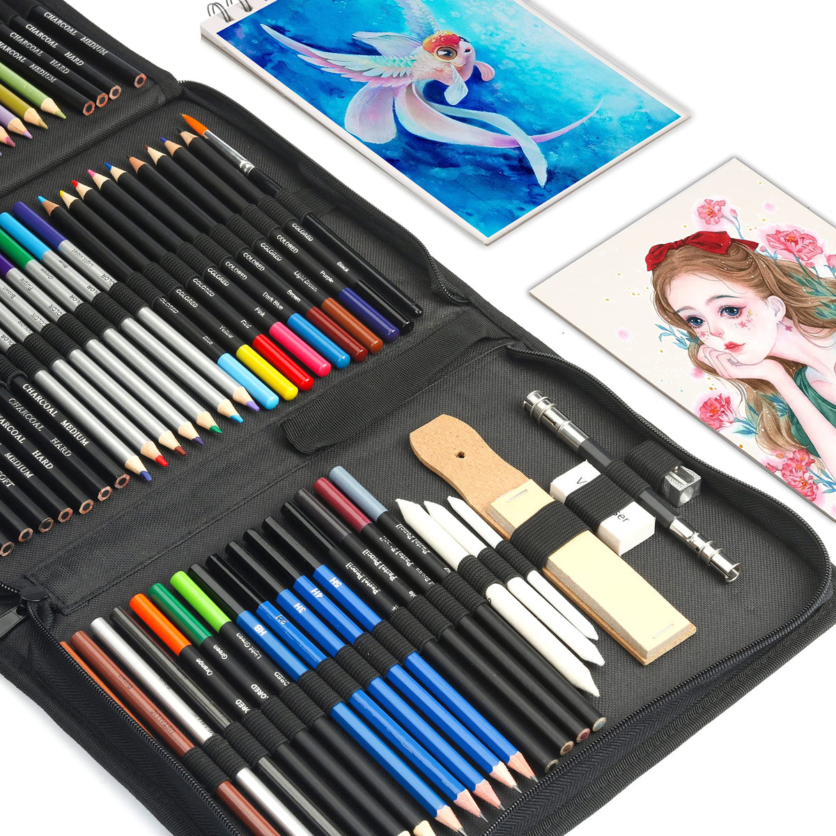 KALOUR 76 Drawing Sketching Kit Set - Pro Art Supplies with Sketchbook & Watercolor Paper - Include