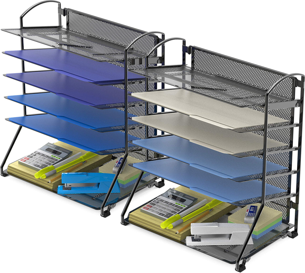 Simple Houseware 2 Packs 6-Tier Desk Organizer & Sliding Paper Tray, Black