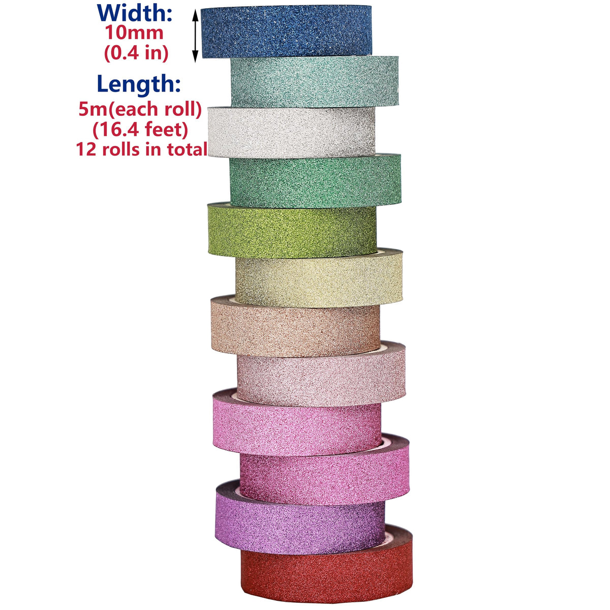 YUKUNTANG Glitter Washi Tape Set, 12 Rolls, 15mm x 66 Yards, Metallic Foil Sparkle Decorative Craft