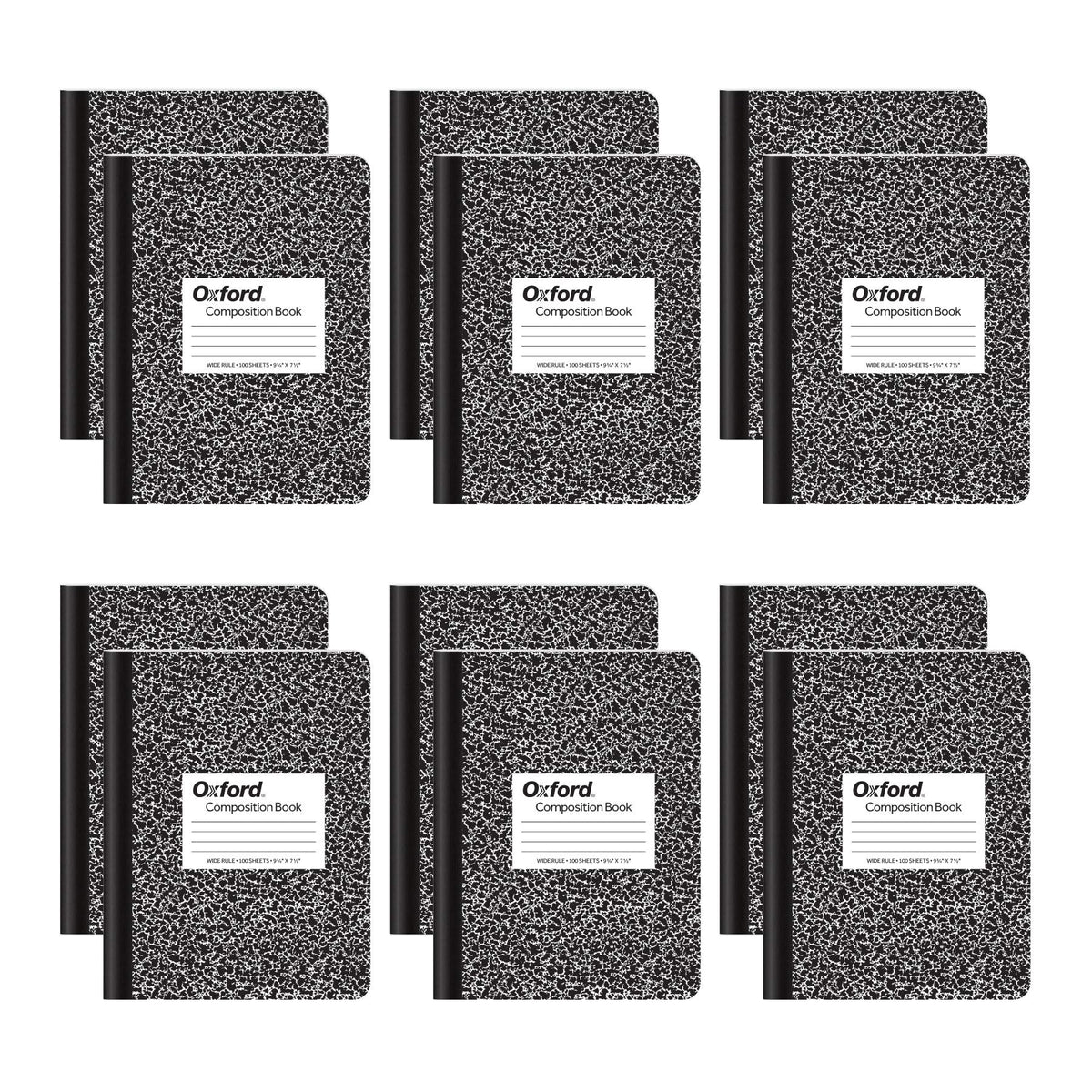 Oxford Composition Notebooks, Wide Ruled Paper, 9-3/4" x 7-1/2", Black Marble Covers, 100 Sheets