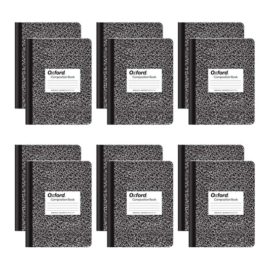 Oxford Composition Notebooks, Wide Ruled Paper, 9-3/4" x 7-1/2", Black Marble Covers, 100 Sheets
