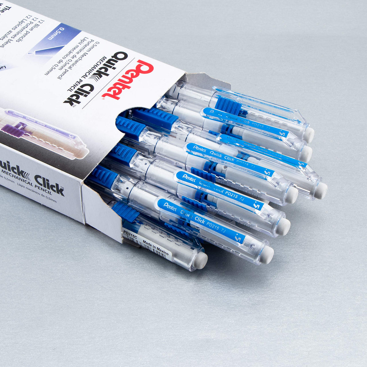 Pentel QUICK CLICK Mechanical Pencil (0.5mm), Blue Barrel, Box of 12 Pencils (PD215C)