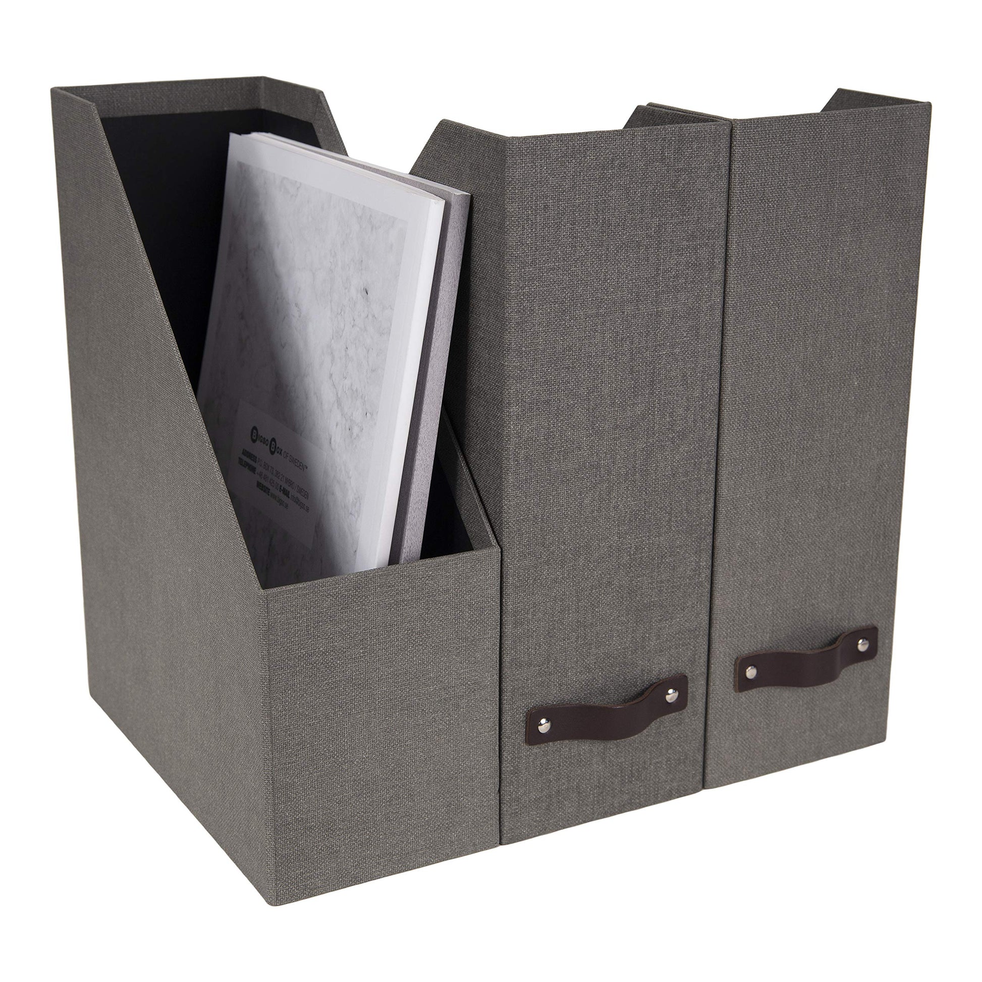 Bigso Box of Sweden Estelle Canvas Fiberboard Upright Magazine Storage Box Organizer for Papers &