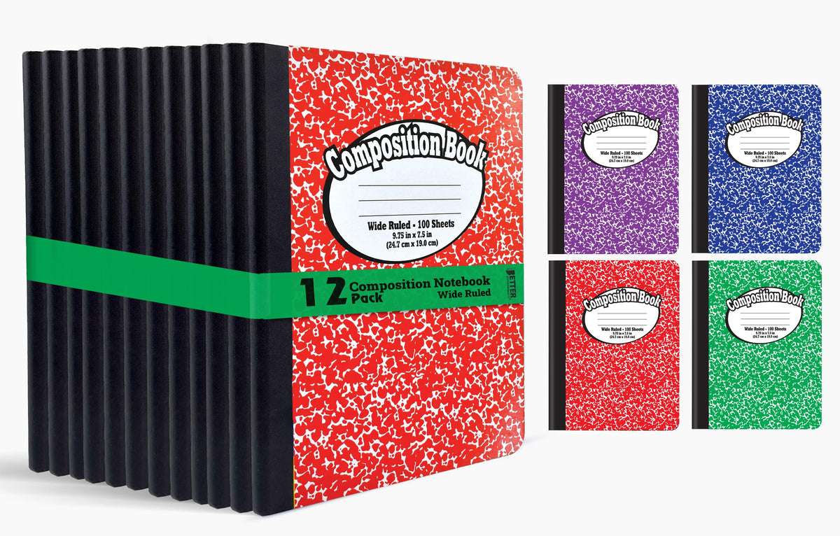Better Office Products Composition Book Notebook - Hardcover, Wide Ruled (11/32-inch), 100 Sheet