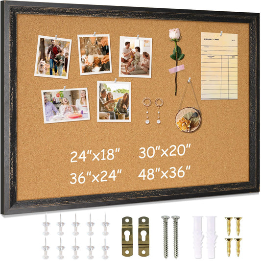 DOLLAR BOSS Cork Board, 24" X 18" Rustic Framed Bulletin Board, Black